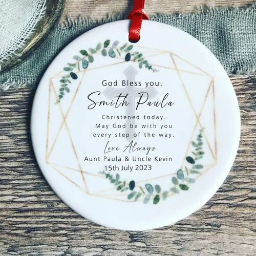 Vista 21 de Recuerdos personalizados de adorno de Navidad para bebé, regalos de bebé que llegan, adornos de cerámica para árbol de Navidad, adornos de primera