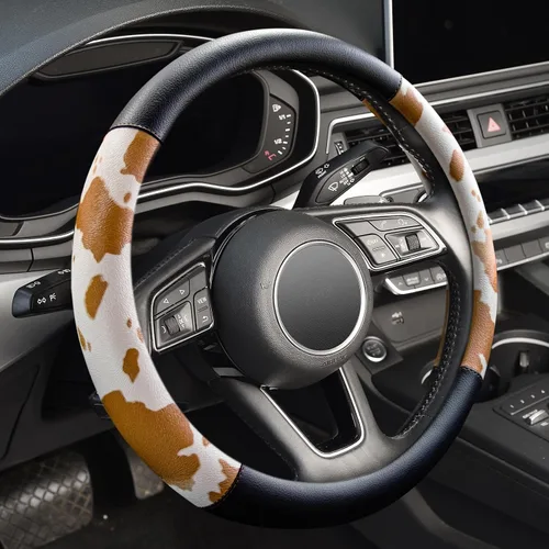 Vista 9 de Fundas para volante de automóvil con estampado de vaca, piel de microfibra transpirable para mujeres y hombres, protector universal de volante