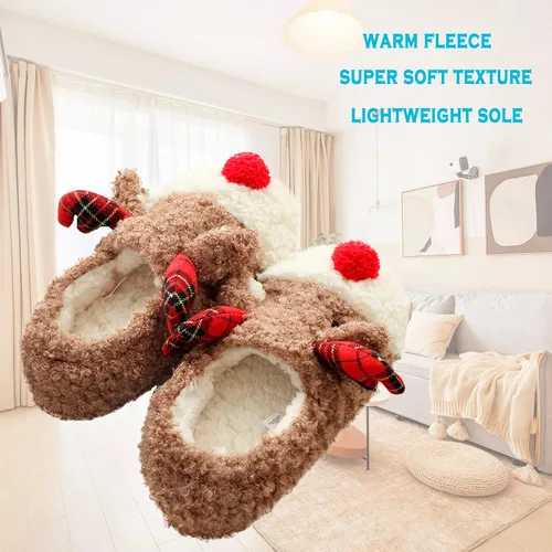 Vista 2 de Pantuflas de Navidad para mujer, lindas y cálidas para el hogar, para interiores y exteriores