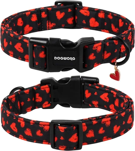 Vista 171 de DOGWONG Collar para perro de San Valentín, collar ajustable de algodón con corazón de caramelo azul, perfecto para perros pequeños a medianos