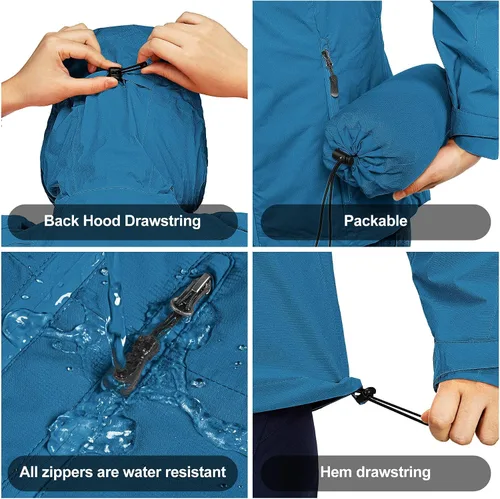Vista 5 de 33,000ft Chaqueta impermeable plegable para mujer, ligera, impermeable con capucha, chaqueta de ciclismo, rompevientos
