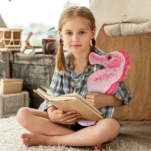 Vista 7 de DolliBu - Peluche de caballito de mar rosa, súper suave, lindo animal de peluche para niños y adultos, adorable juguete de regalo para niñas