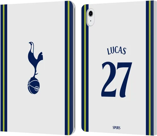 Vista 17 de Head Case Designs Officially Licensed Tottenham Hotspur F.C. Cristian Romero 2022/23 Players Home Kit Leather Wallet Case Compatible with Apple iPad