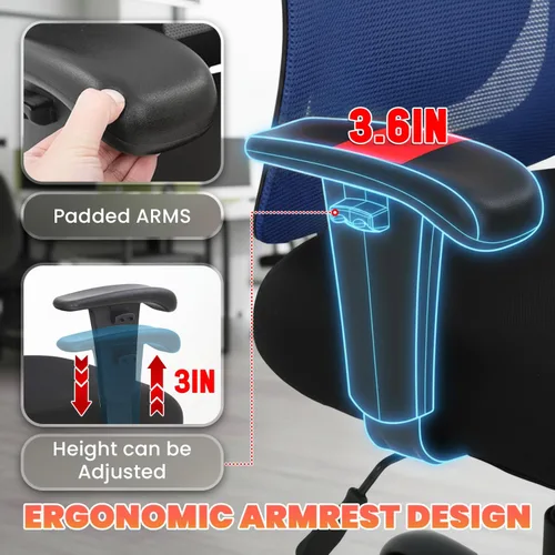 Vista 4 de BestOffice Silla de oficina grande y alta, silla de escritorio de 400 libras, silla de computadora de malla con soporte lumbar, asiento ancho