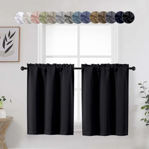 Vista 70 de Aqua Cafe - Juego de 2 paneles de cortinas opacas de 24 pulgadas de largo, con aislamiento térmico suave y sólido, para ventanas de baño, sótano