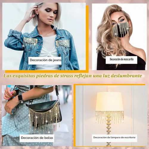Vista 5 de Cinturón con flecos de diamantes de imitación con cuentas y cadena de borlas de diamantes para jeans, accesorios de ropa, decoración de bricolaje