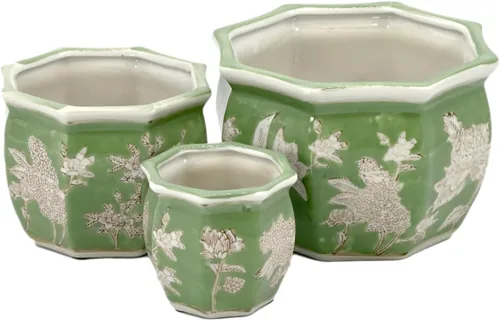 Vista 12 de Galt International Maceta decorativa de cerámica de porcelana floral azul y blanca de 8 pulgadas, 6 pulgadas/4.5 pulgadas, diseño chino asiático