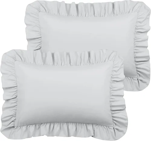 Vista 12 de PiccoCasa Juego de 2 fundas de almohada con volantes, sobre estándar, color Negro