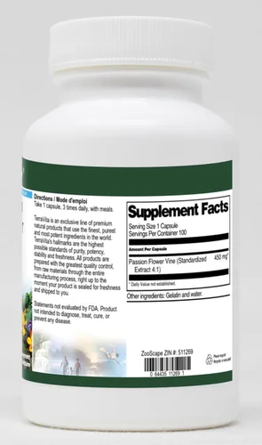 Vista 2 de Extracto de flor de la pasión extra fuerte (Passiflora) 4:1 - 450 mg (100 cápsulas, ZIN: 511269)