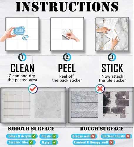 Vista 4 de 16 calcomanías de azulejos con patrón de mármol para decoración de cocina y baño, calcomanías para salpicaduras (4 x 4 pulgadas)