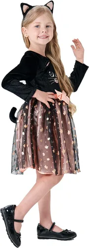 Vista 3 de Wizland Disfraz de gato lindo para niñas, traje de cosplay de gato, regalo de cumpleaños de Navidad para niñas Vestido de gato con diadema