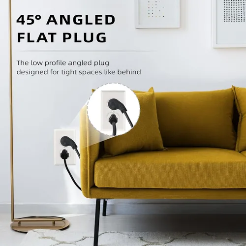 Vista 4 de EP Paquete de 3 cables de extensión de enchufe plano de 1 pie, cable de extensión de perfil bajo negro de 16 AWG de 3 clavijas para interiores