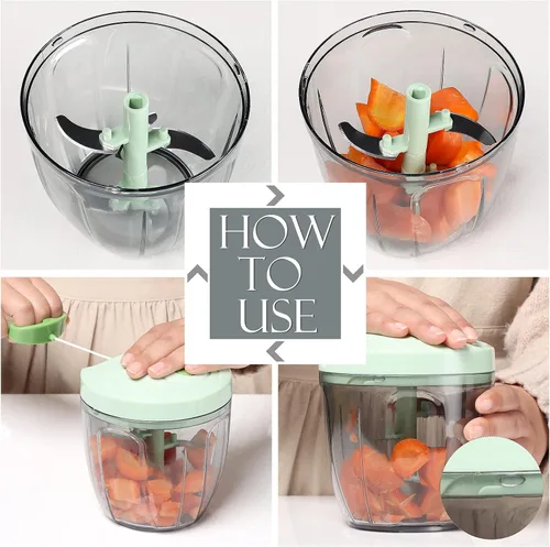 Vista 14 de Ourokhome Procesado manual de alimentos, picador de verduras portátil, rápido y con cuerda, para pequeñas cocinas, para ajo, cebolla, jengibre