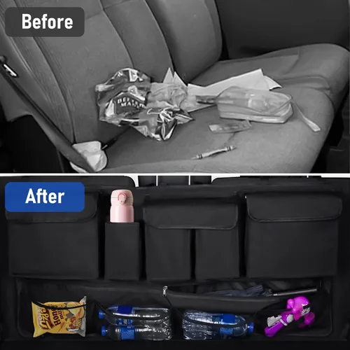 Vista 4 de Organizador universal para maletero de automóvil, organizador de asiento trasero de gran capacidad (40 x 20 pulgadas) con 10 bolsillos, bolsa