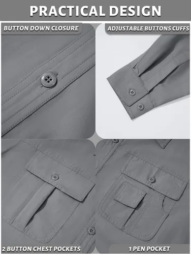 Vista 4 de TACVASEN Camisa de manga larga convertible, transpirable, de secado rápido, con protección UV, para hombre