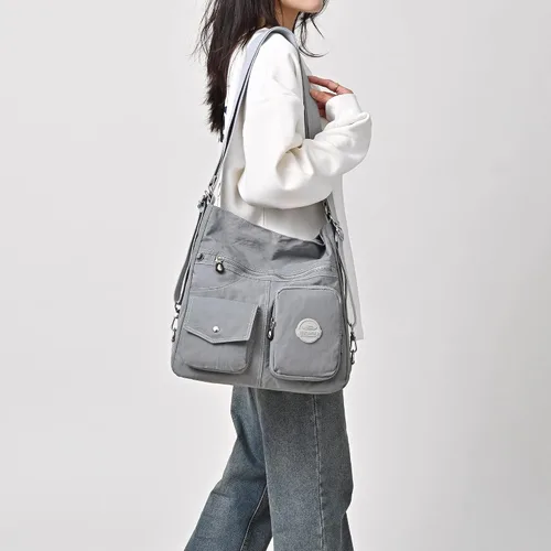 Vista 2 de Bolso Hobo multiusos para mujer con RFID antirrobo, bolsa cruzada de nailon impermeable, bolsa de hombro, mochila convertible