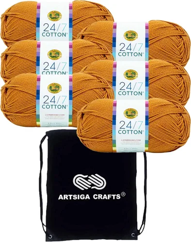 Vista 56 de Lion Brand 24/7 Algodón Blanco 761-100 (6-Carrillos - Mismo Lote de Tinta) Hila Gruesa Media #4 de Algodón para Crochet y Tejido con Bolsa
