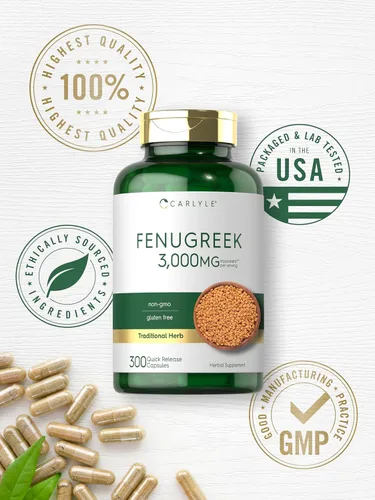 Vista 6 de Carlyle Cápsulas de fenogreco 300 unidades Extracto sin OMG y sin gluten Semillas de fenogreco