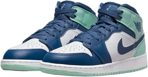 Vista 3 de Nike Air Jordan 1 Mid GS Zapatos para hombre, azul marino místicoespuma menta, blanco, 4.5 niños grandes, negro, blanco, rojo (WhiteGym Red-Black)