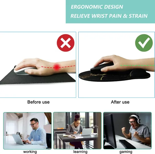 Vista 2 de Alfombrilla de mouse con soporte de muñeca, alfombrilla de mouse ergonómica con cojín de espuma viscoelástica para reposamuñecas, base de goma