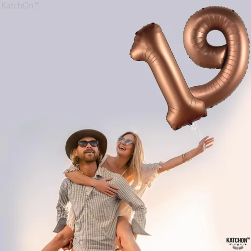 Vista 7 de Katchon Globos gigantes de papel de aluminio con el número 19 de color marrón de 40 pulgadas Decoraciones de cumpleaños 19