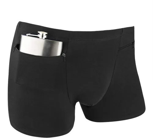 Vista 4 de Ropa interior de bolsillo para hombre con 2 bolsillos secretos, 2 paquetes (negro)