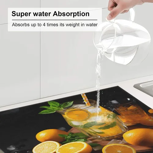Vista 4 de Tapete de microfibra para secado de platos para encimera de cocina, almohadillas absorbentes para secar platos, tapete de drenaje de cocina