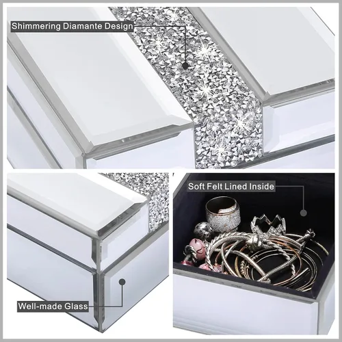 Vista 5 de Timetrace Caja pequeña de cristal de diamante plateado, joyero de cristal, caja decorativa, caja de recuerdos, organizador de joyas, organizador
