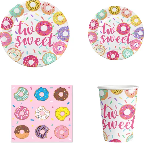 Vista 3 de Suministros para fiesta de cumpleaños dulces - Dos dulces decoraciones para niñas, tema de fiesta de donas