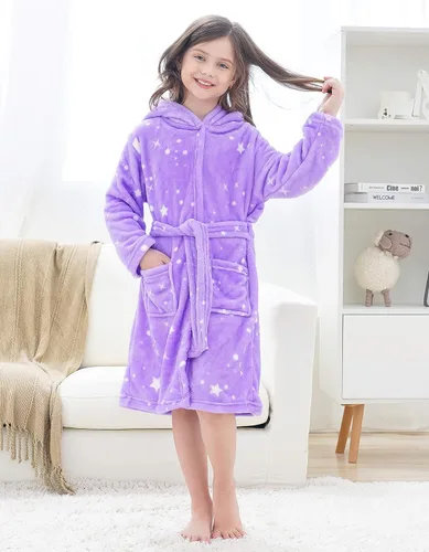 Vista 2 de Doctor Unicorn Suave bata de baño con capucha arcoíris para niñas