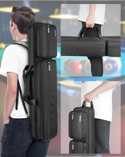 Vista 6 de Pool Cue Case, 4x5 Pool Stick Bag with Multiple Accessory Pockets Fit Multi-Sticks Soft Cue Stick Case, Hidden Shoulder Strap, 2 Handle, Travel