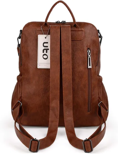 Vista 8 de UTO Mochila de cuero vegano para mujer, diseño de moda, convertible con borla, para viajes, con borla