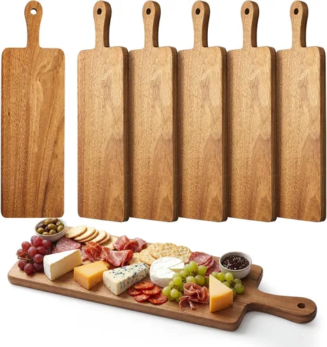 Vista 10 de Nuenen Tabla de cortar de madera con mango de 12 x 11 x 0.47 pulgadas, tablas de cortar de madera de bambú de acacia para cocina, pizza, pan, queso