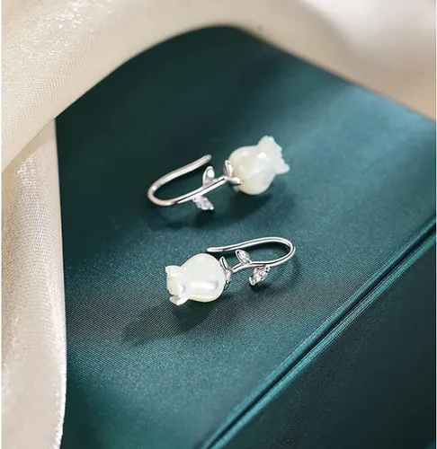 Vista 6 de Reffeer Aretes de plata de ley 925 maciza con diseño de flores para mujer