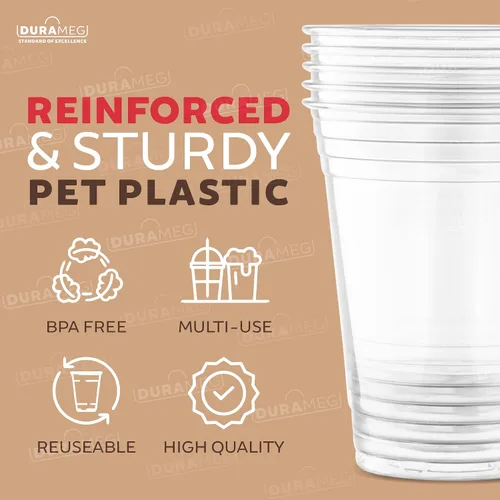 Vista 5 de Durameg [100 unidades – 16 oz. Vasos desechables de plástico PET transparente con tapas para sorbear]