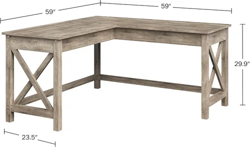 Vista 2 de Lavish Home Escritorio para computadora, escritorio en forma de L con patas en forma de X, para oficina, computadora o mesa de manualidades Gris