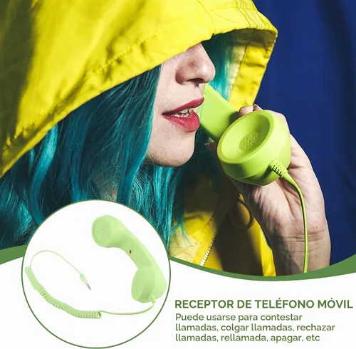 Vista 2 de Auricular de teléfono retro, auricular telefónico para celular con conector de 3.5mm, receptor de teléfono móvil, auricular de teléfono antiguo Verde