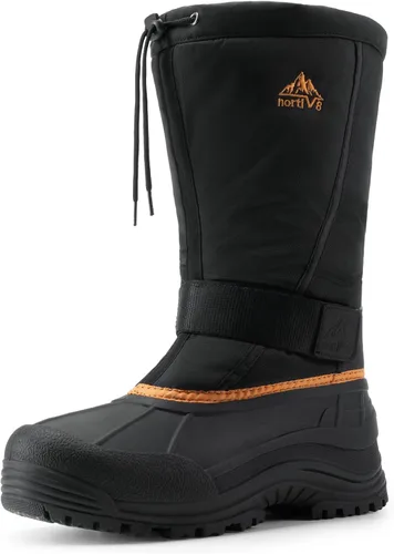Vista 11 de NORTIV 8 Botas de nieve de invierno impermeables para hombre, con forro de piel aislada, ligeras, altas para exteriores Negro