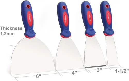 Vista 2 de WORKPRO Juego de cuchillos de masilla de 4 piezas, hecho de acero inoxidable, perfecto para paneles de yeso, cinta, raspado de pintura, 1.5", 3