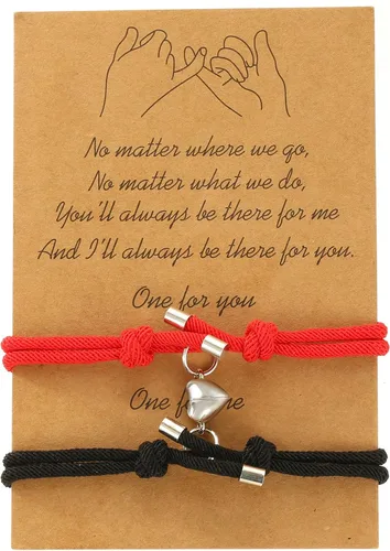 Vista 7 de GIEIWIW Pinky Promise Distance Matching Bracelets Friendship Couple Magnetic Bracelet Adjustable Cord Heart Bracelet For Graduation Valentine's Day