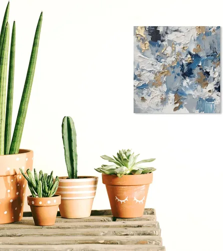 Vista 3 de Wynwood Studio Lienzo abstracto y contemporáneo envuelto, crema batida de montaña de hielo, arte de pared para sala de estar, dormitorio y baño, 12