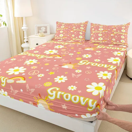 Vista 6 de Erosebridal Groovy - Sábana bajera ajustable de flores, tamaño individual, de los años 70S, 80S, 90S, 90S, vintage, floral, para niñas, mujeres
