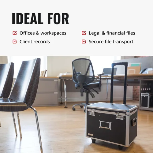 Vista 5 de Vaultz Caja de almacenamiento portátil de archivos con asa, 14.5 x 17.5 x 15.5 pulgadas, caja de seguridad móvil tamaño carta/legal, gabinete