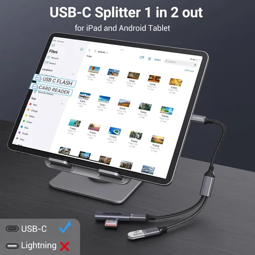Vista 7 de KiwiBird Divisor USB C de carga de 1 en 2 salidas, cable de extensión y divisor de datos de alimentación USBC, tipo C macho a puerto USB C hembra