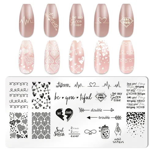 Vista 5 de KAAGEE 5 sellos de uñas para el día de San Valentín con raspador de sellos, estampado de placa de corazón de amor, plantillas románticas, plantilla