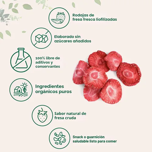 Vista 3 de Fresas orgánicas liofilizadas en rodajas, 6.4 onzas, fruta cruda fresca, bocadillos saludables, guarnición para chocolate, pastel y licuados