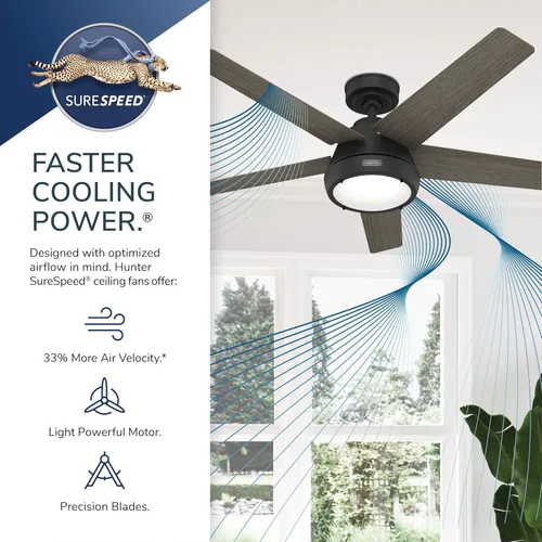 Vista 9 de Hunter Burroughs 52423 - Ventilador de techo de interior de 52 pulgadas con luz LED y control remoto, ventilador de techo de montaje estándar, 5