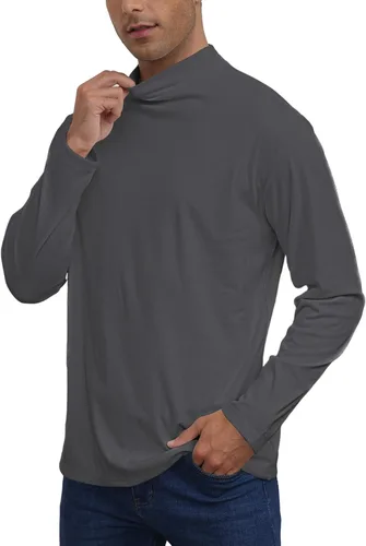 Vista 2 de Camisetas casuales de cuello alto falso para hombre, manga larga, térmicas, elásticas, básicas, ligeras, camisetas