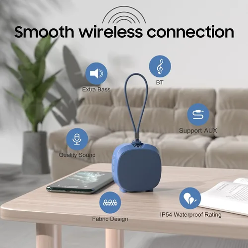 Vista 8 de PEICHENG Altavoz, pequeño altavoz portátil Bluetooth inalámbrico IPX5 impermeable para ducha, sonido estéreo fuerte, graves profundos, Azul