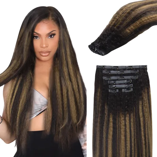 Vista 36 de Lashey Extensiones de cabello humano con clip, sin costuras, #1, color negro azabache, extensiones de cabello humano real, extensiones de cabello